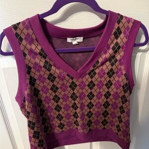 Freshman Purple and Brown Argyle Crop Top